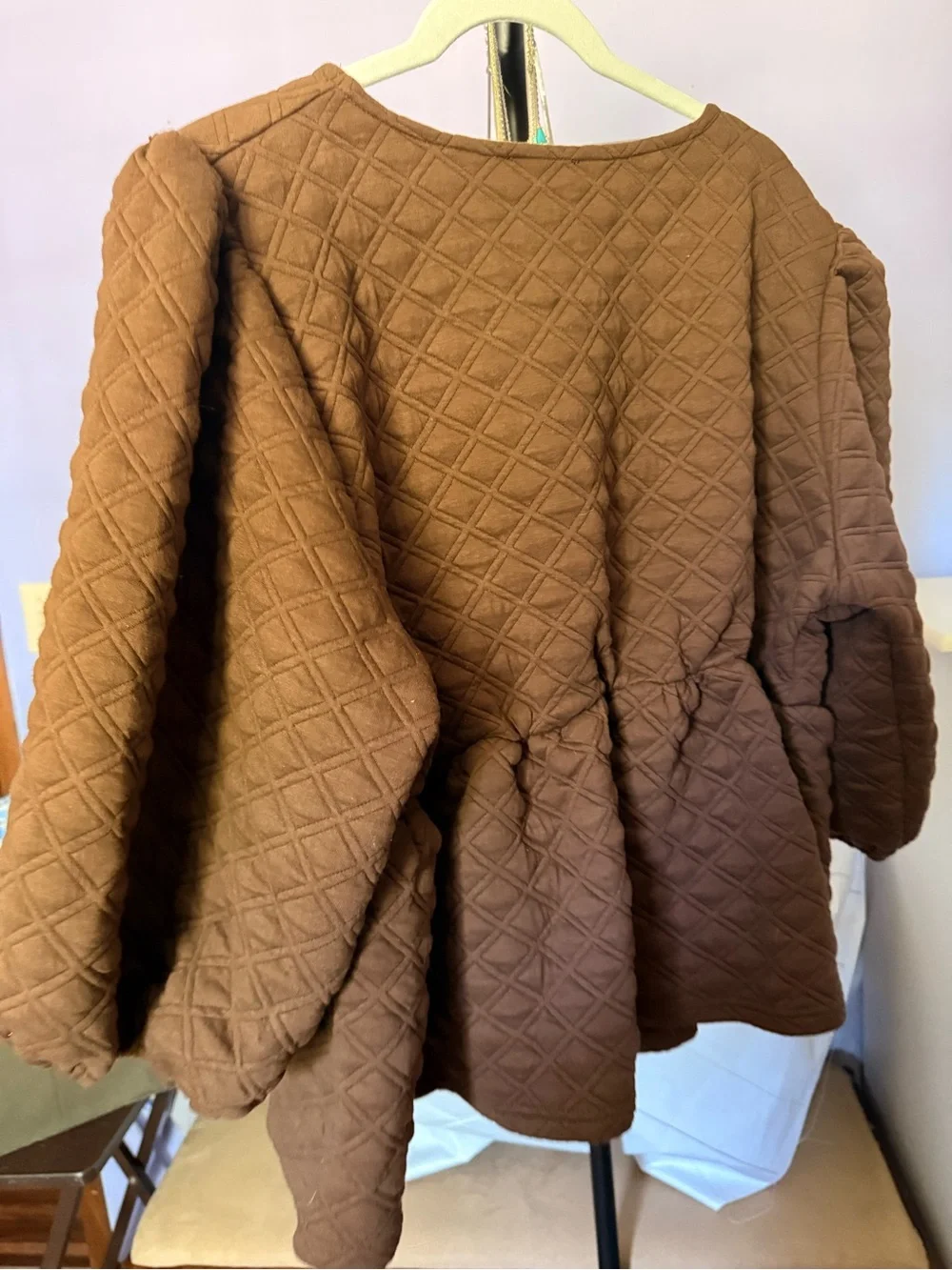 Pilgrim Brown Quilted Peplum Dress with Tie Detail - Picture 2 of 3